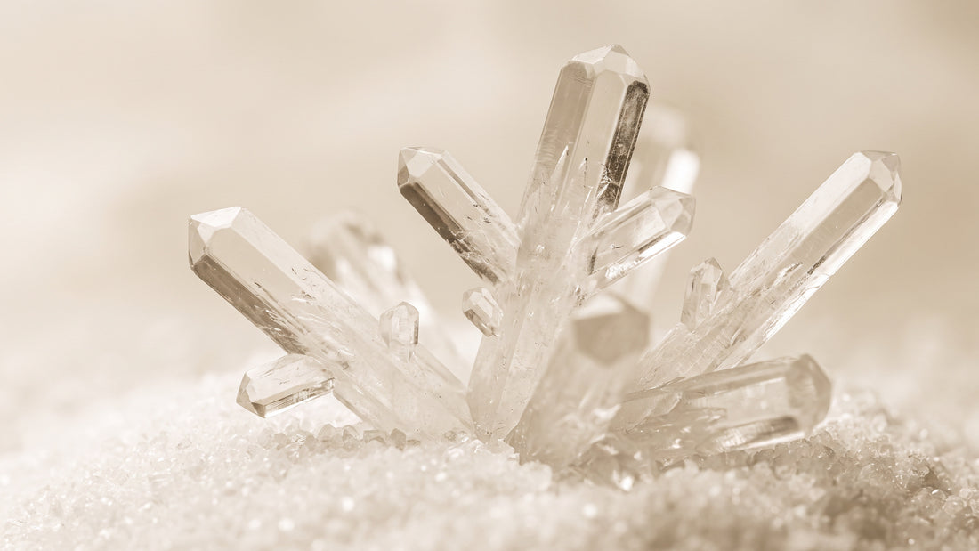 Magnesium crystals in macro detail, lit in warm evening tones