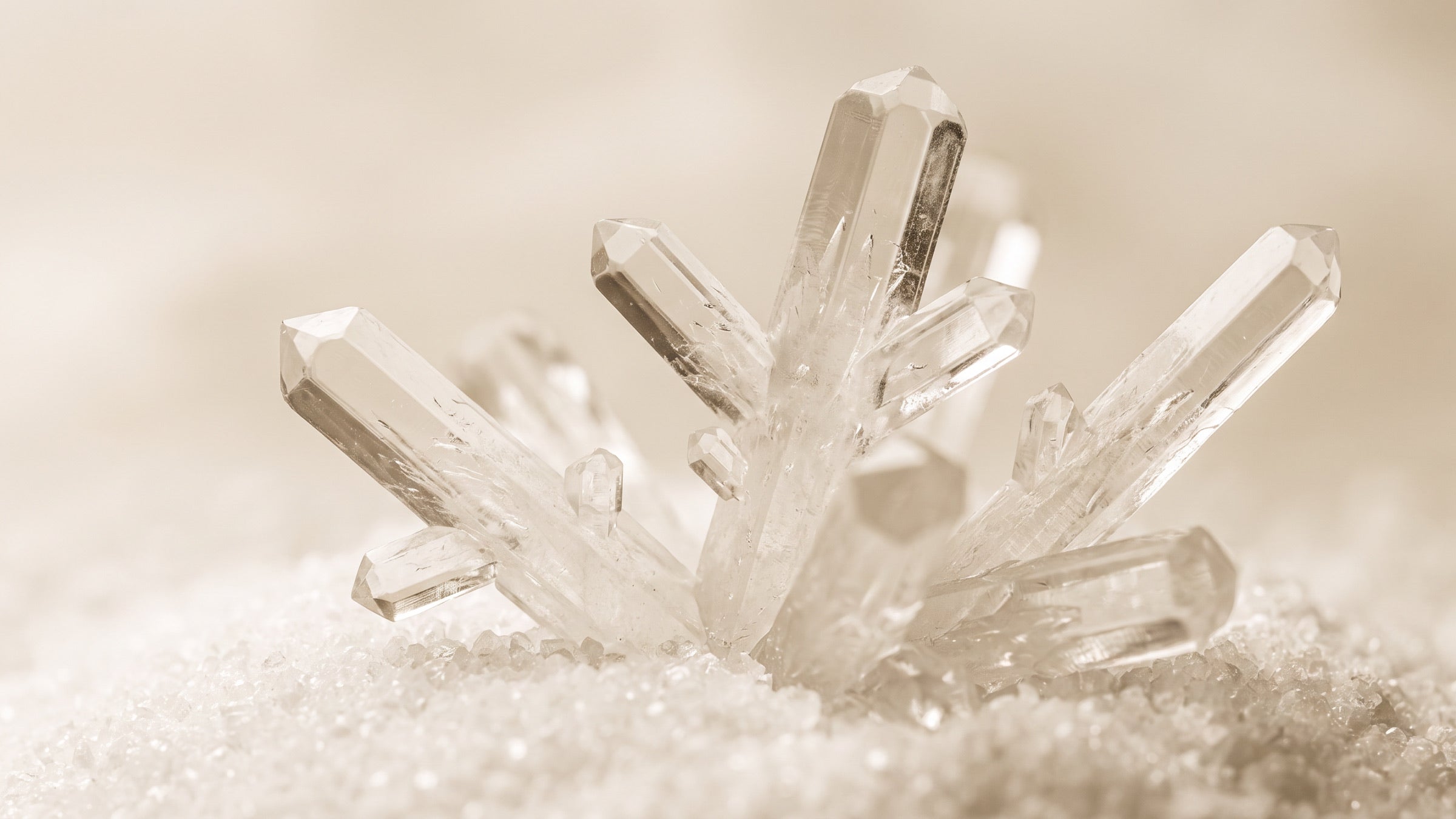 Magnesium crystals in macro detail, lit in warm evening tones